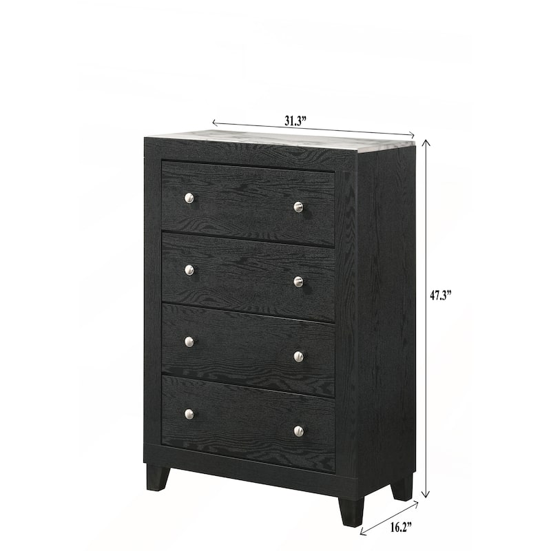 1pc Contemporary Modern White Faux Marble Top 4 Drawers Tall Chest 