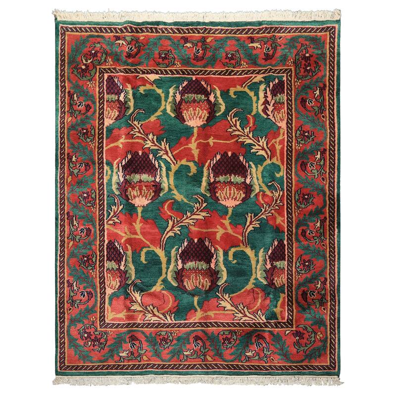 7'9''x9'10'' Hand Knotted Wool Teal-Green Arts & Crafts Boho Plush Pile Rug - 7' 9'' x 9' 10''