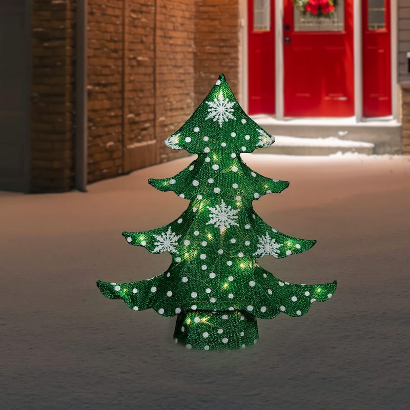3D Lighted Christmas Tree Outdoor Decoration - 20" - Green and White - Clear Lights - 20