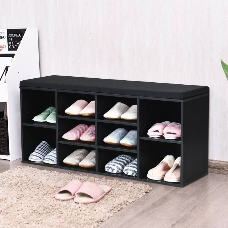 10-Cube Shoe Storage Bench with Cushion for Entryway and Bedroom - 41" x 12" x 19" (L x W x H)