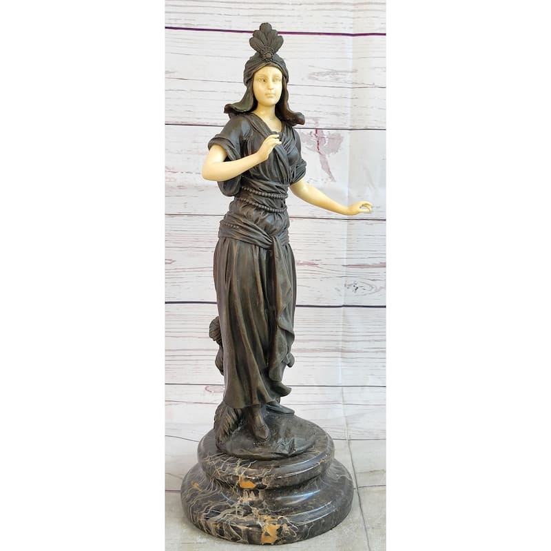 Art Deco Bronze And Faux Bone Turkish Princess Sculpture Brown Marble Base Decor