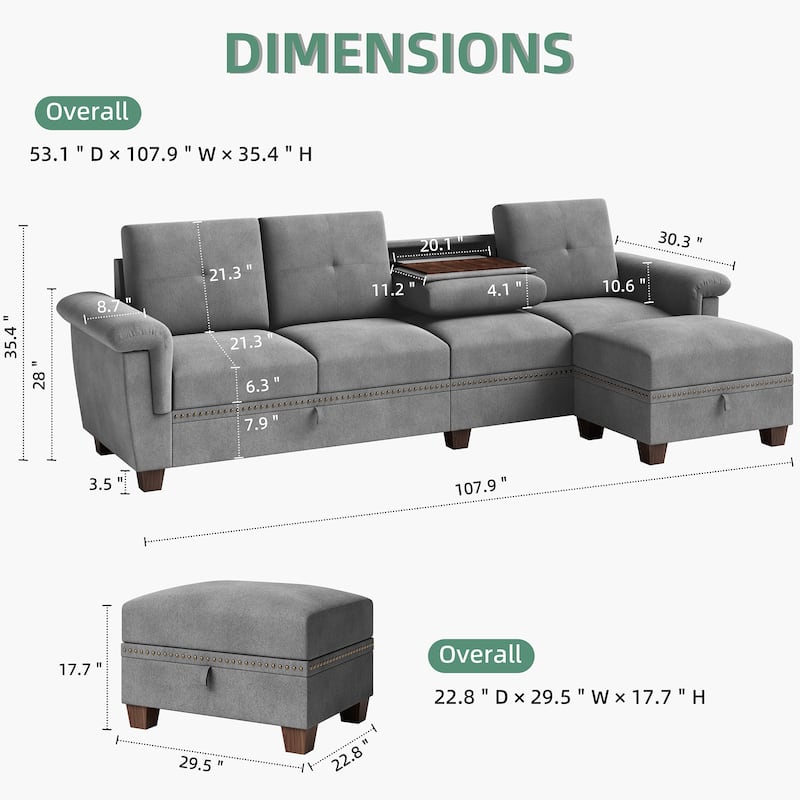 108'' Convertible Sectional Sofa with Seat Storage