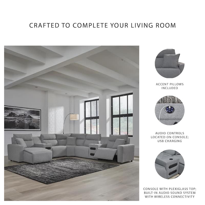 Signature Design by Ashley Modmax Gray 7-Piece Power Reclining Sectional with Chaise - 143" W x 143" D x 41" H
