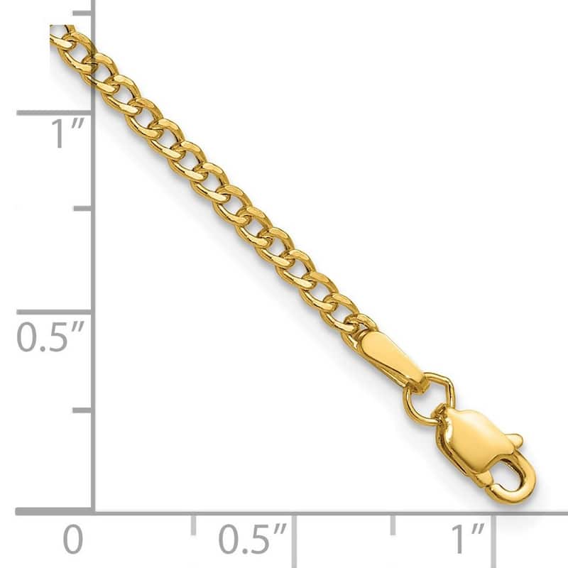 Curata 14k Yellow Gold 2.5mm Semi Solid Curb Chain Bracelet Options: 7" 8"