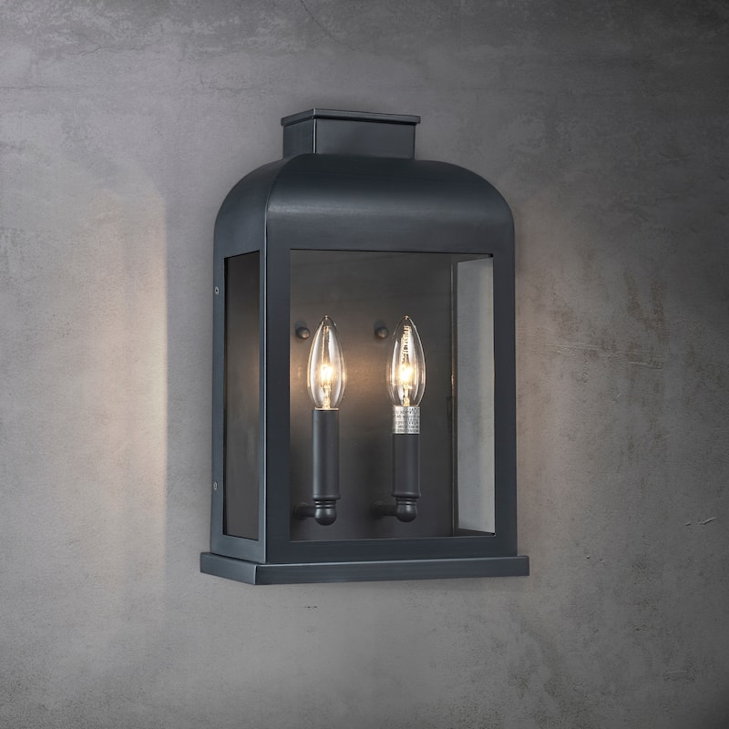 2-Light Classic Retro Black 8.3" Wide Hardwired Outdoor Wall Lantern Sconce
