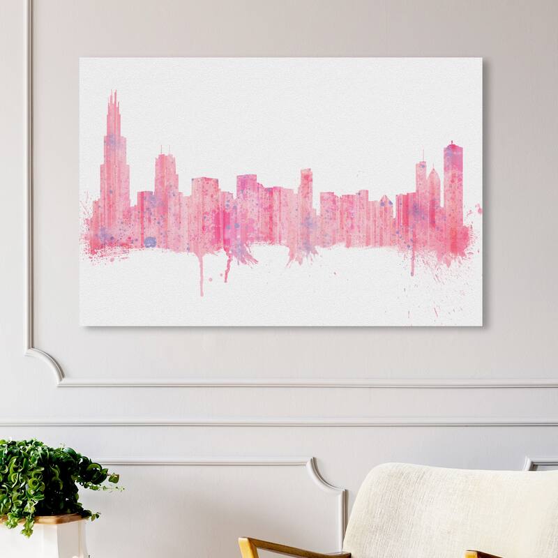 Wynwood Studio Canvas Cities and Skylines Rose Quartz Chicago Skyline Pastel Pink Modern & Contemporary Wall Art Canvas Print - 30 x 45