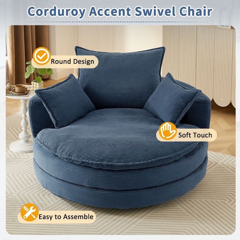 360° Swivel Sofa Chair Accent Barrel Chair with Dual-layer Cushion Design and 3 Removable Pillows
