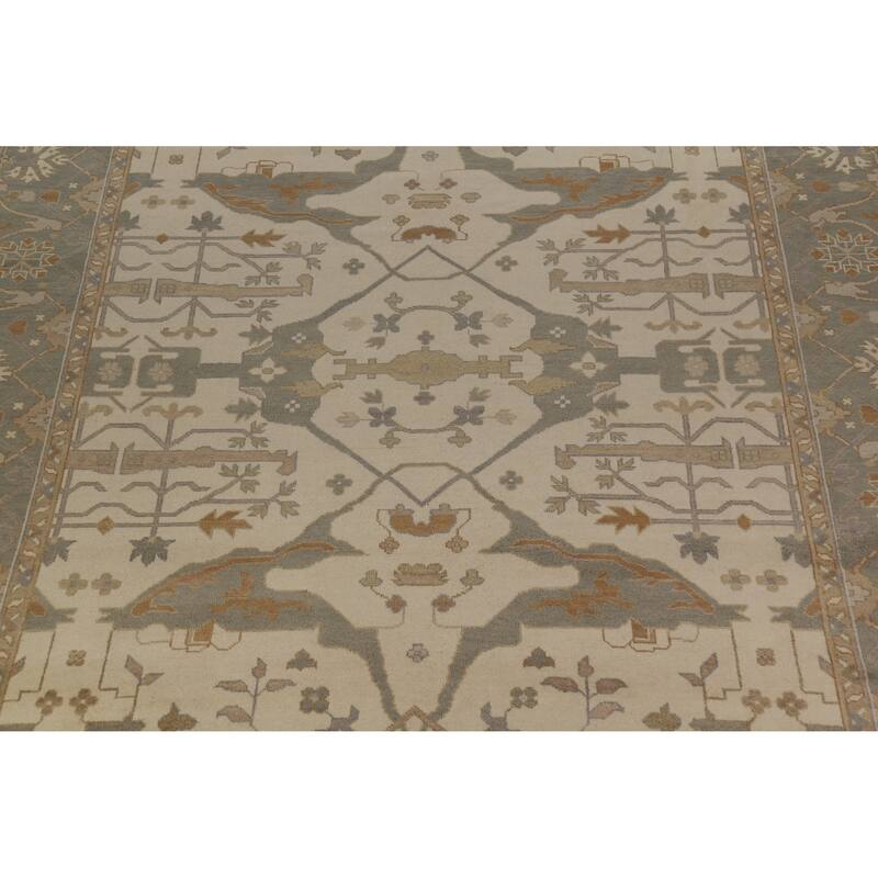 Earth Tone Oushak Indian Large Rug Hand-Knotted Wool Carpet - 12'2" x 14'10"
