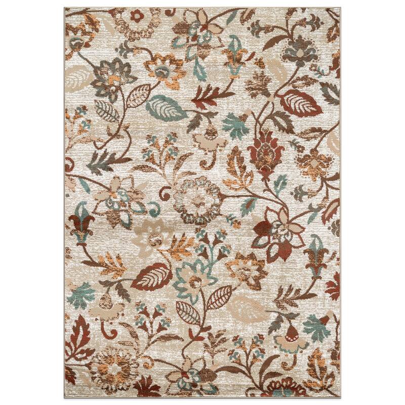 Beige Multi Vine Floral Stylish and Durable Area Rug