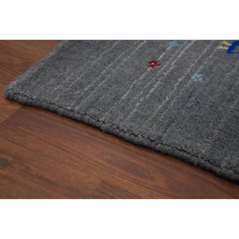 Hand Knotted Oriental 100% Wool Carpet Tribal Tribal Greys & Charcoal Gabbeh Area Rug - 10' 1'' X 8' 3''