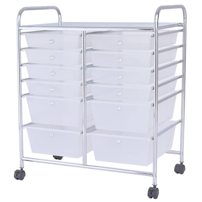 Gymax Office Rolling Cart 12 Storage Drawer Studio Organizer Bins - White
