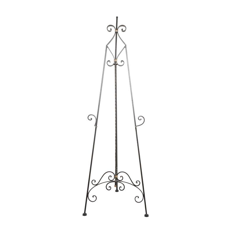 Black Metal Tall Adjustable Scroll Display Easel with Gold Accents