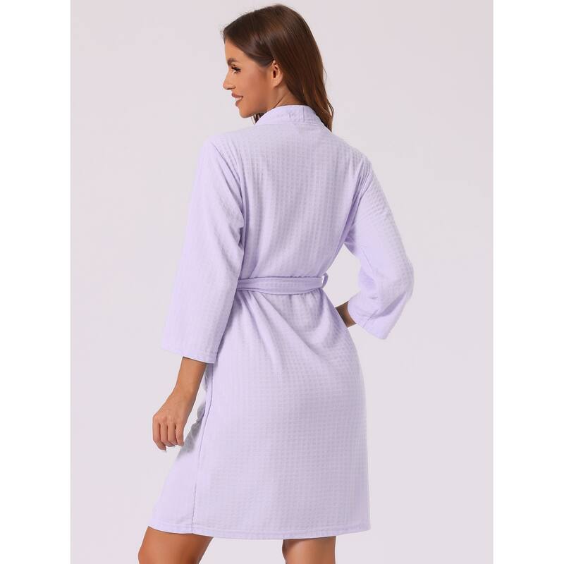 Womens Waffle Bathrobe Soft Kimono Spa & Bath Mid-Length Robes