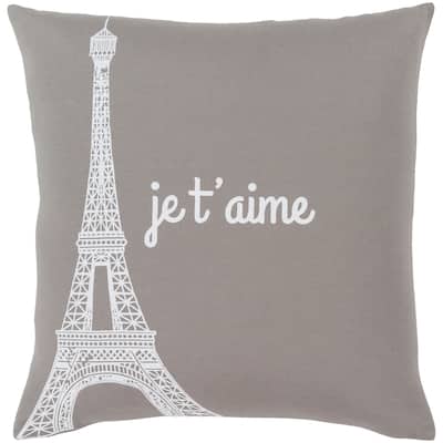 Artistic Weavers Ariella Medium Grey "Je t'aime" Throw Pillow Cover (20" x 20")