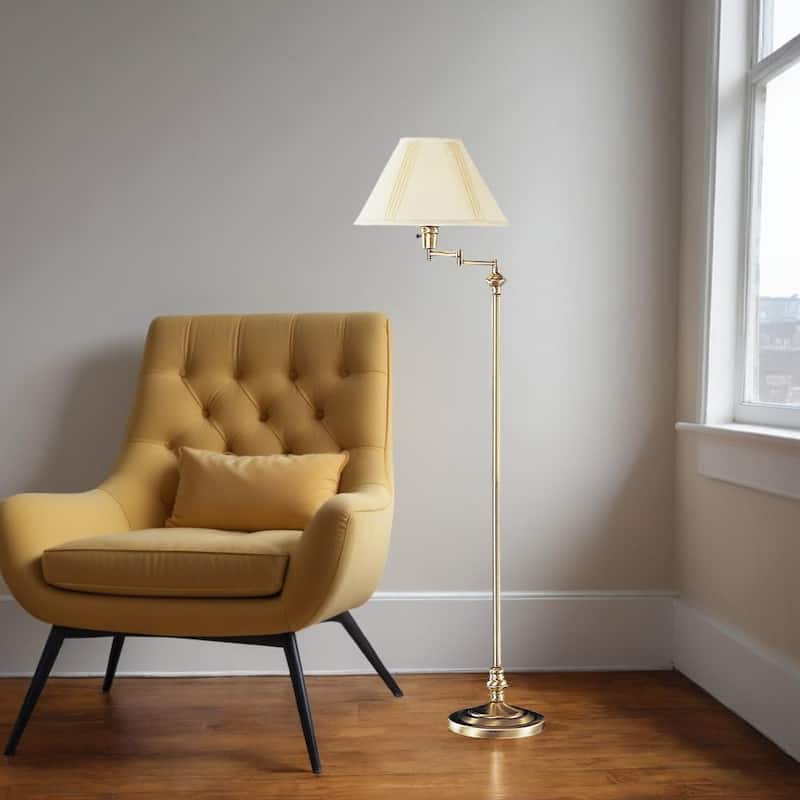 HomeRoots 59" Bronze Metal Swing Arm Floor Lamp With Beige Fabric Empire Shade - 22.75