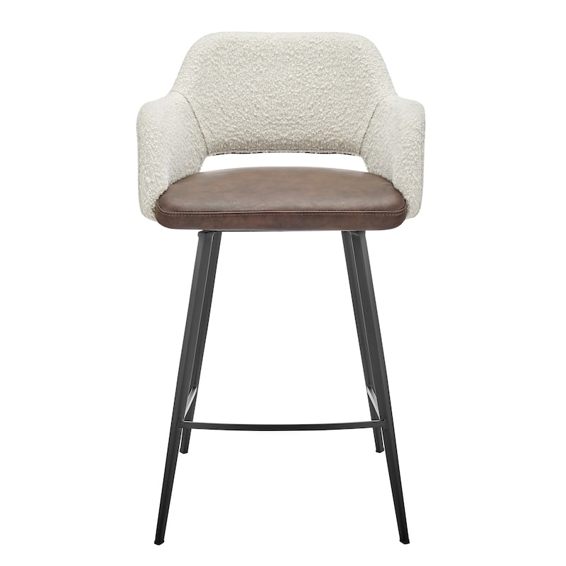 Desi Swivel Counter Stool in Ivory Fabric and Dark Brown Leatherette with Black Base - Set of 1