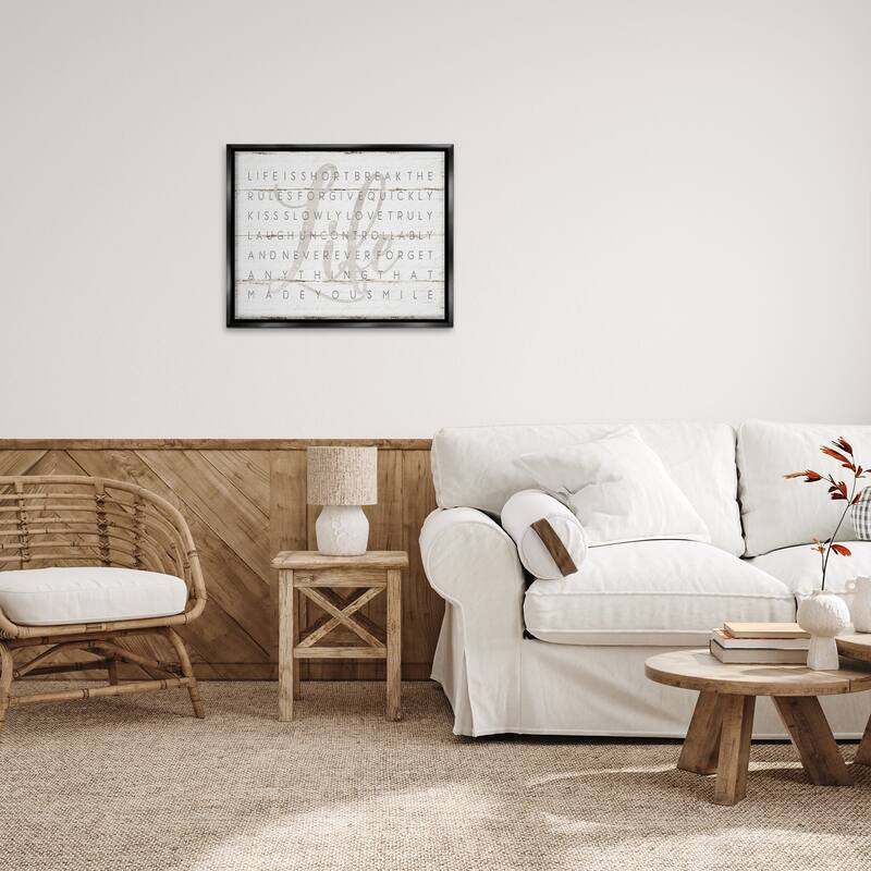 Stupell Life Is Short Smile Grey on White Planked Look Floater Frame - Off-White