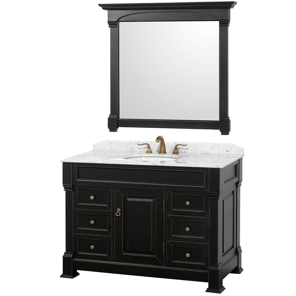 Wyndham Collection Andover Black Solid Oak 48-Inch Bathroom Vanity