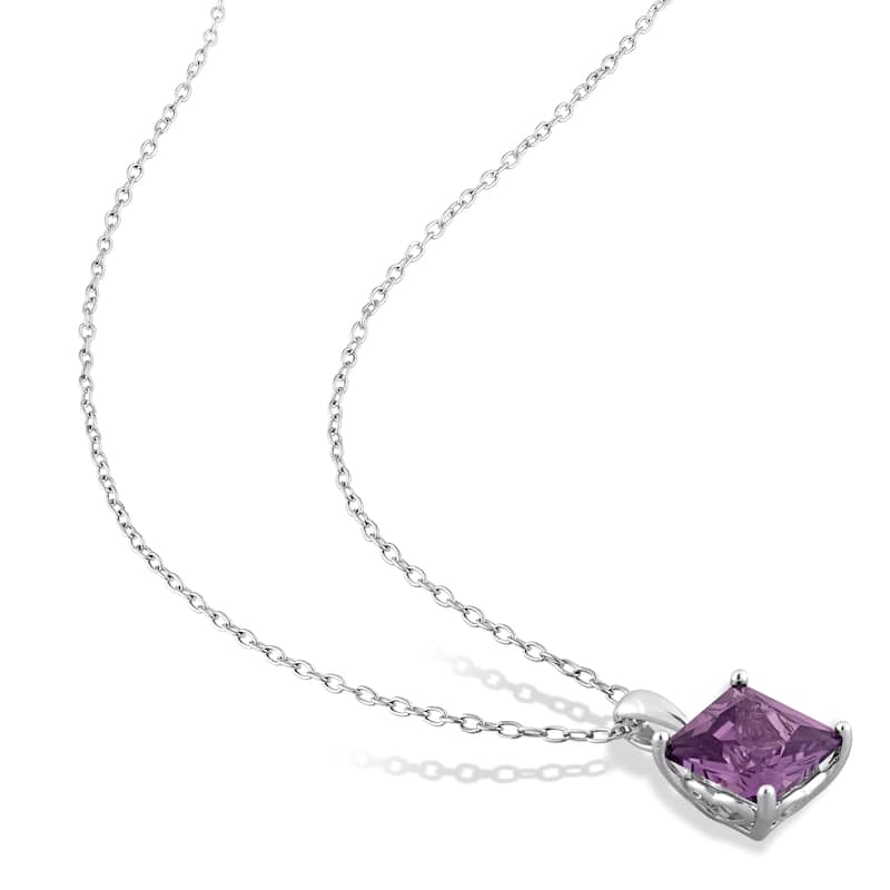 Miadora 7 5/8ct TGW Square Simulated Alexandrite Set With Chain in Sterling Silver