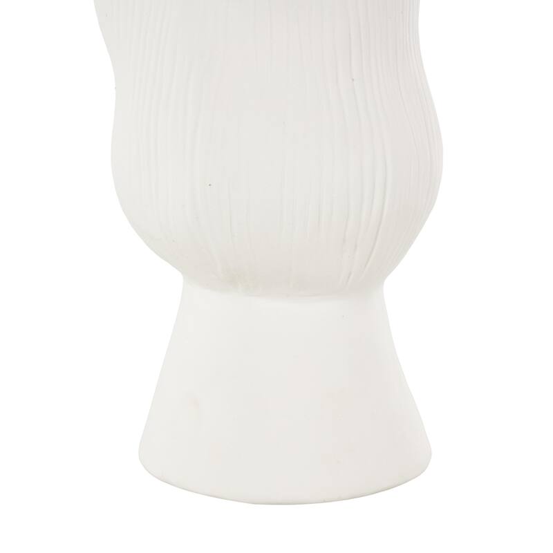 Ceramic Abstract Floral Inspired Vase with Wavy Folded Rim and Linear Grooves - White or Black - Roche River Decor