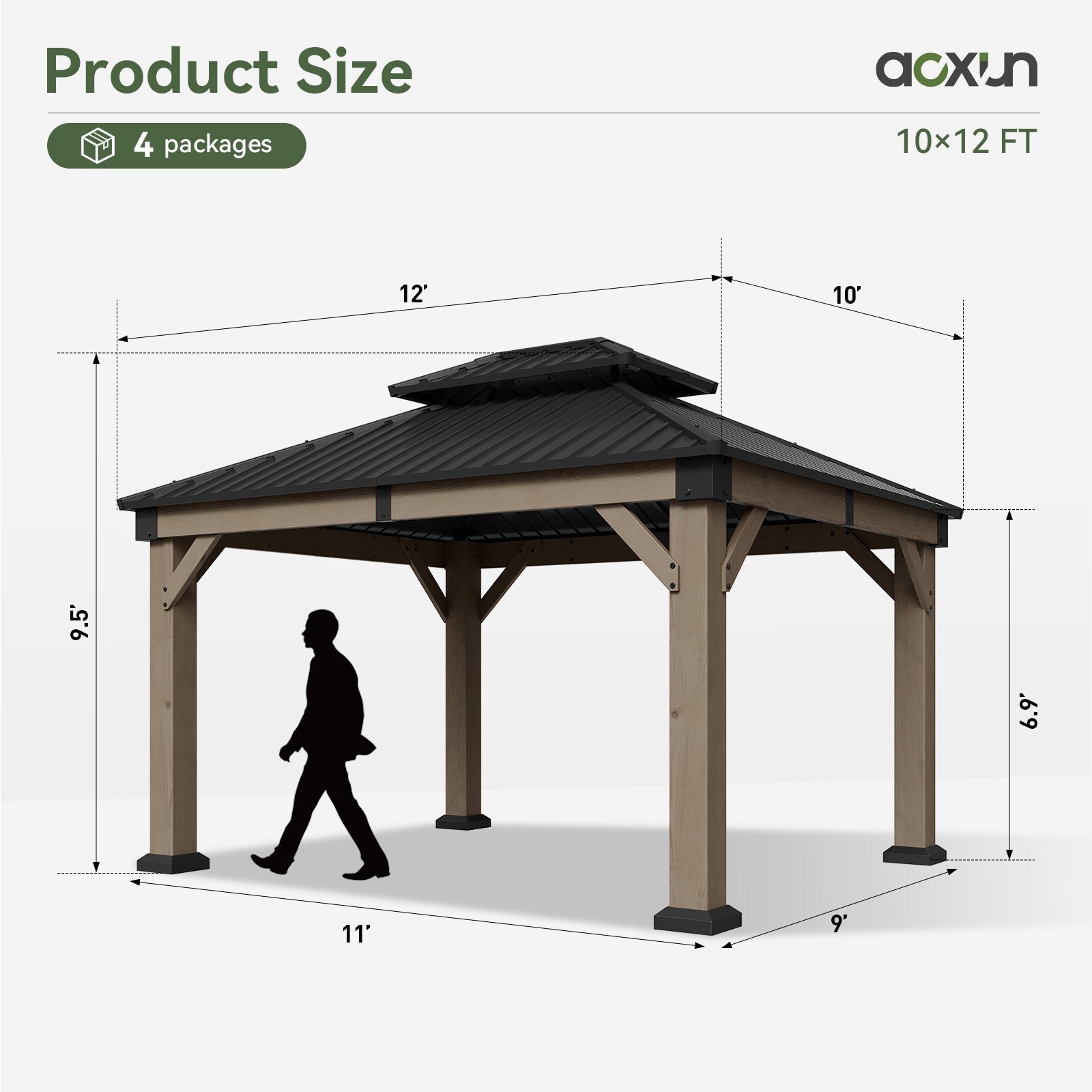 Aoxun Double Roof Outdoor Wood Gazebo - On Sale - Bed Bath