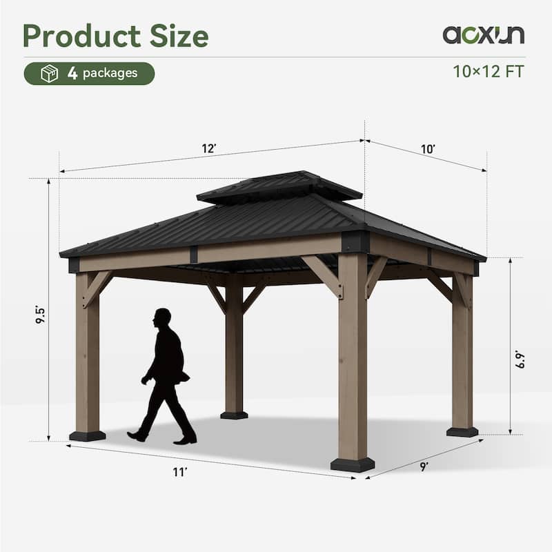 Aoxun Double Roof Outdoor Wood Gazebo