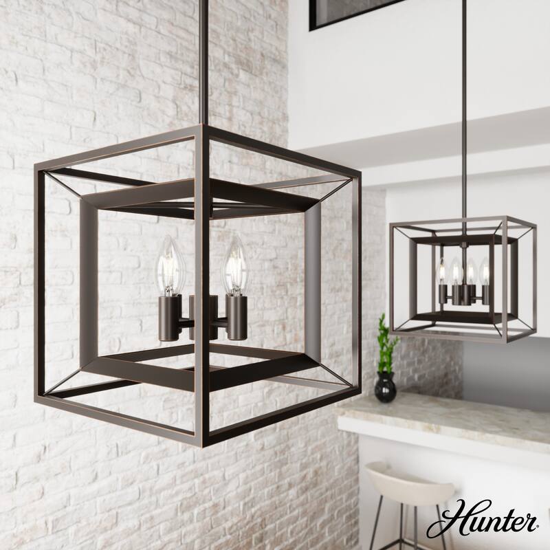Hunter Doherty Convertible Pendant/ Semi-Flushmount - Kitchen Island, Entry, Dining - Industrial, Contemporary, Transitional - 4-Light - Onyx Bengal