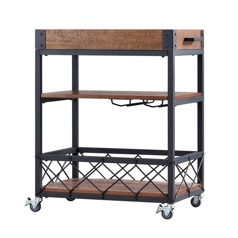 Myra Rustic Serving Cart with Wine Inserts and Removable Tray Top by iNSPIRE Q Classic - Brown