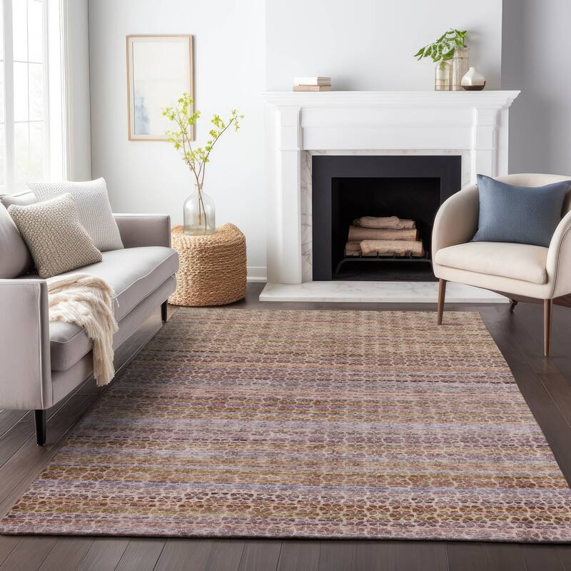 Machine Washable Indoor/Outdoor Transitional Striped Chantille Rug