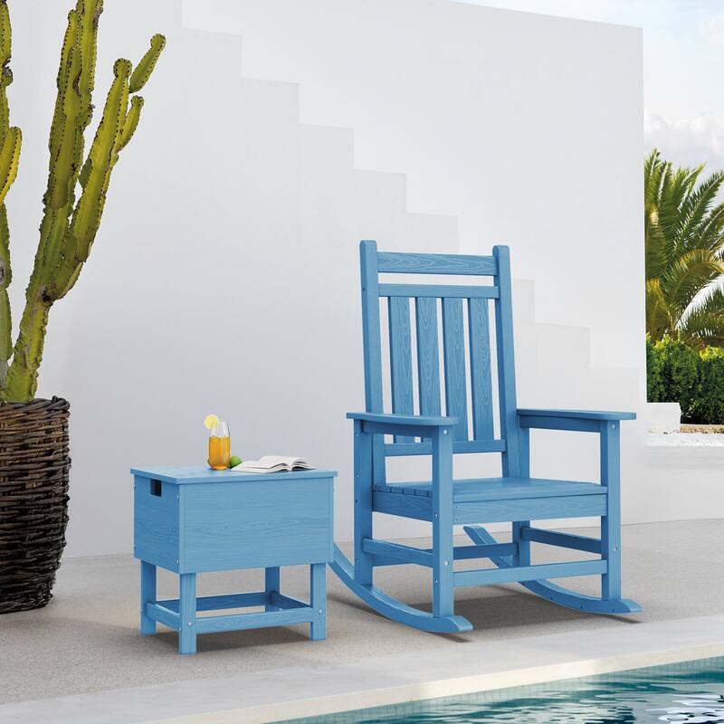 Outdoor Patio Weather Resistant HDPE Coffee & Side Table, Build-in Stainless Steel Cooler Bucket