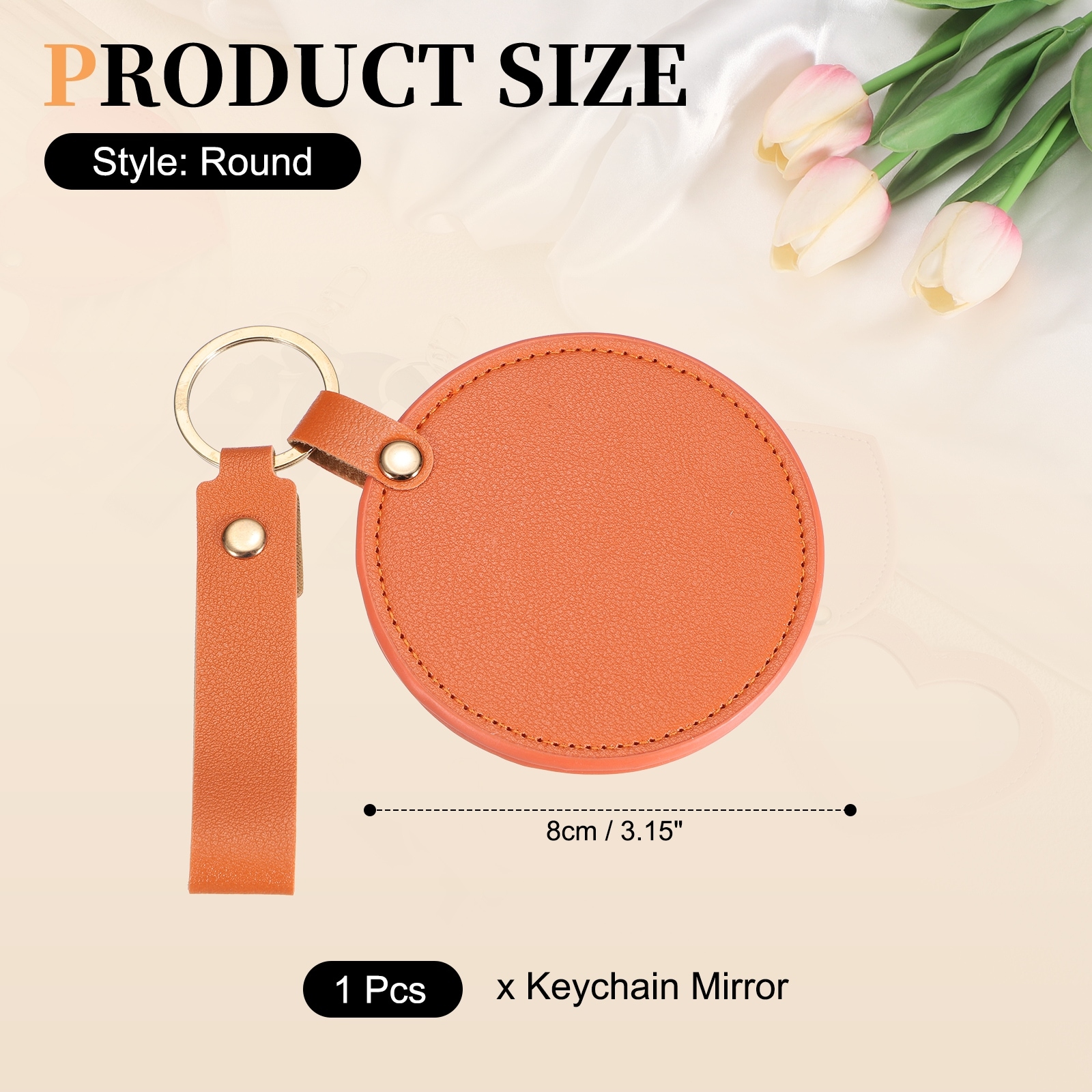 Keychain Mirror, Mini Compact Mirror with PU Leather Cover Pocket Size Round Portable Rotating Folding - Standard