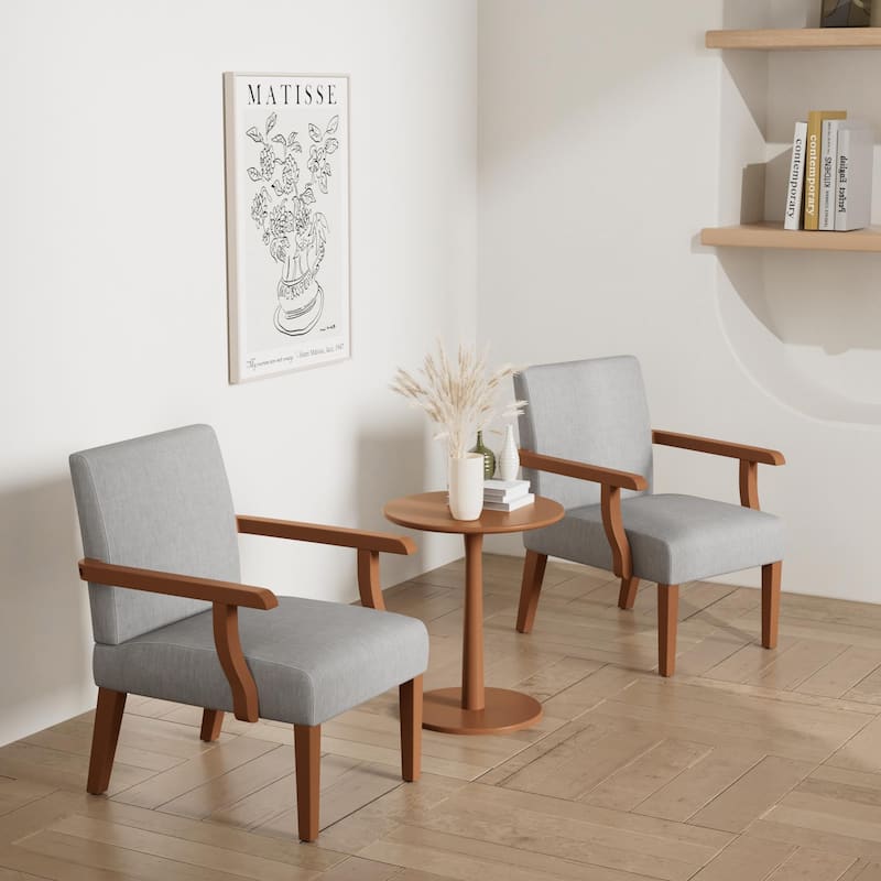 Light Gray 18.7" Arm Chairs with Round Wood Table (Set of 2)