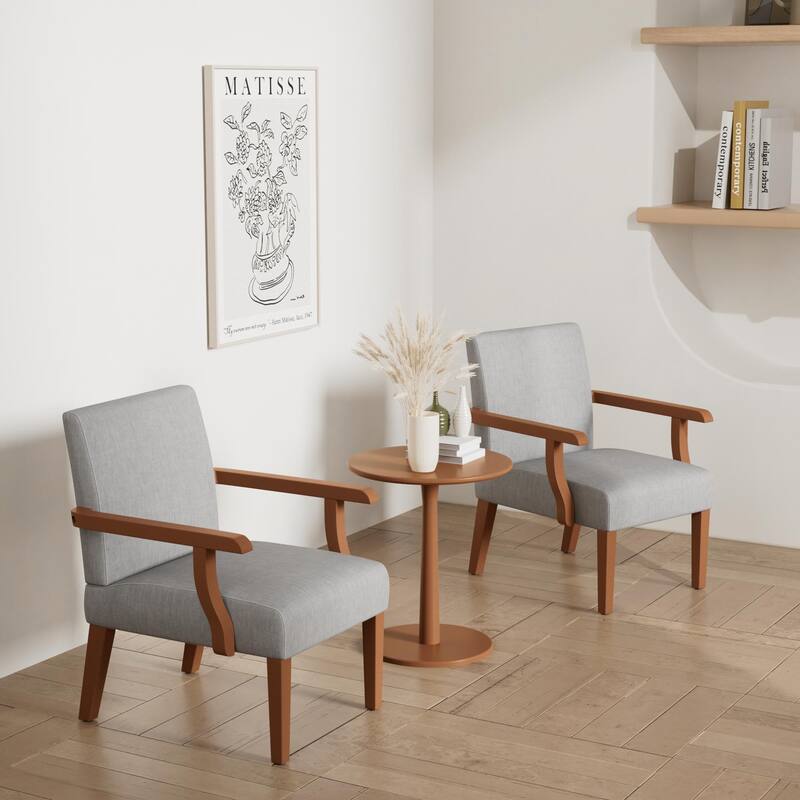 Light Gray Modern 18.7" Arm Chairs with Durable Hardwood Frame and Round Wood Table (Set of 2)