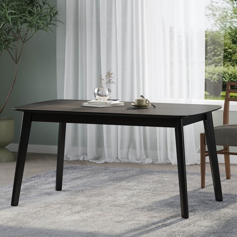 Mid-Century Modern Dining Table with Faux Wood Top & Rubberwood Legs, 59" Retro Kitchen Table