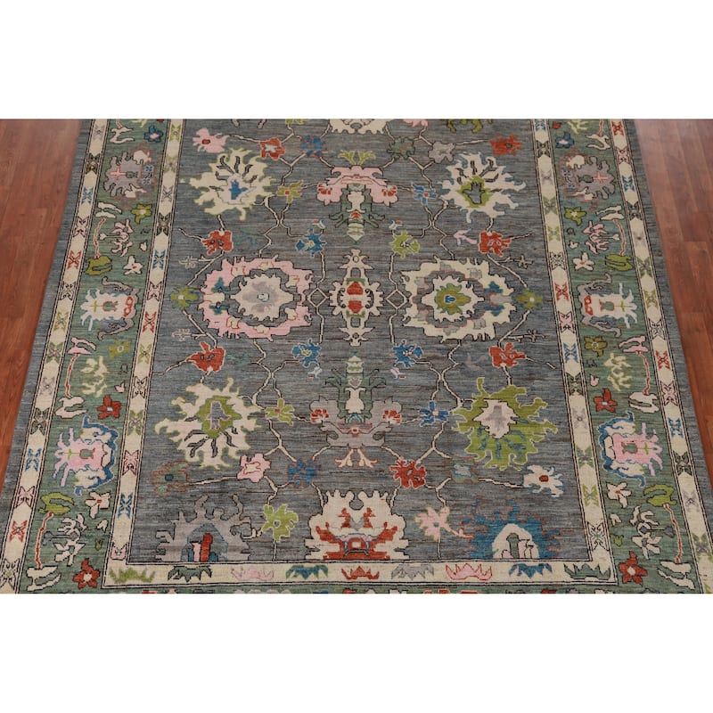 Hand Knotted Oriental 100% Wool Carpet Transitional All-Over Greys & Charcoal Oushak Area Rug - 10' 4'' X 8' 0''