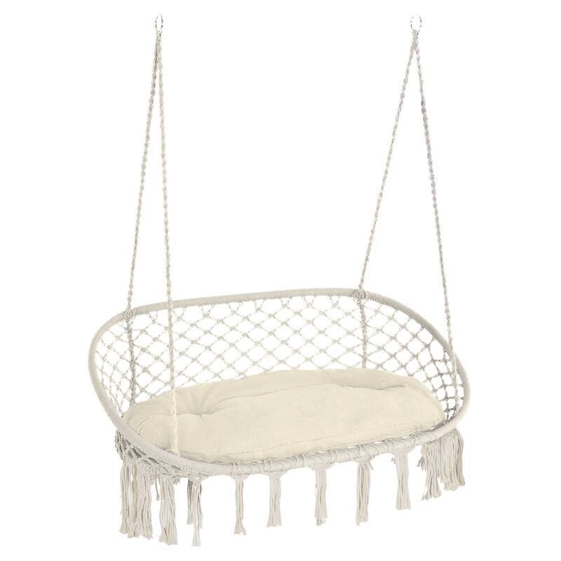 Steel Frame 2-Person Macrame Hammock Chair with Includes Cushion and 704lb Capacity
