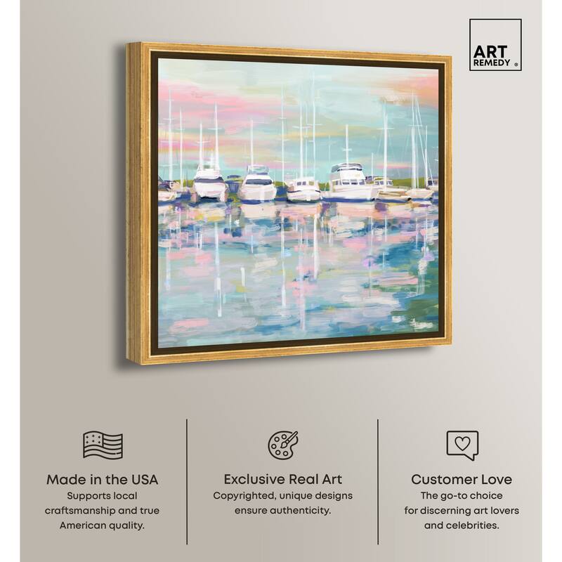 Art Remedy Coastal Dock Framed Sailing 1 Piece Canvas Wall Art