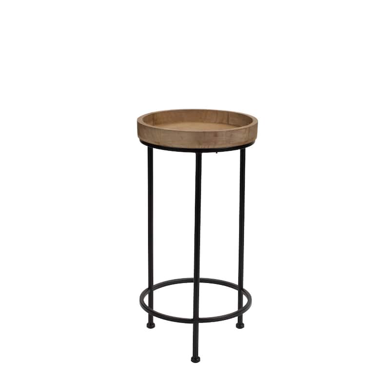 Brown Wood and Black Iron Round End Table Set of 3 with 3 Leg Bases for Living Room - 14.25” x 14.25” x 28.75” (D x W x H)
