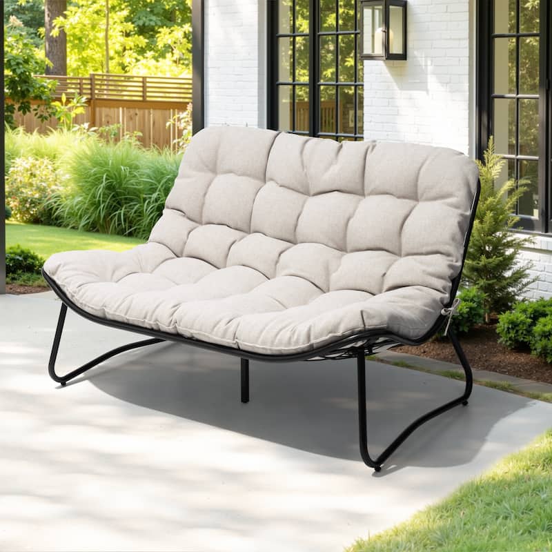 Double Papasan Chair Loveseat Conversation Cushioned Chair Seat for Indoor Outdoor - Beige - 1PC