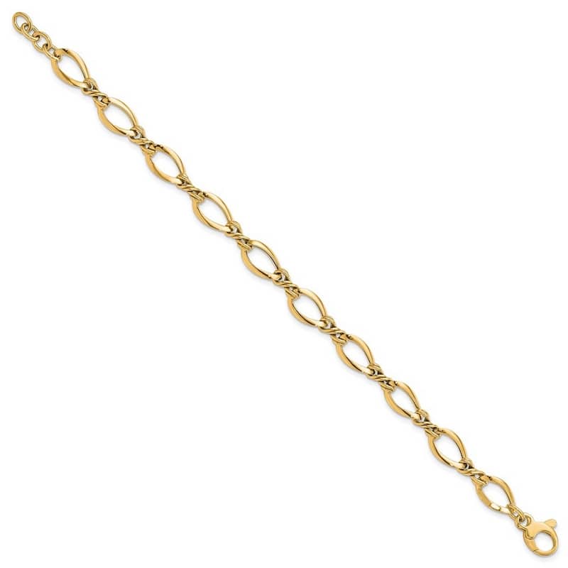 Curata 14k Yellow Gold 7.5" 8.8mm Twisted Fancy Link Bracelet