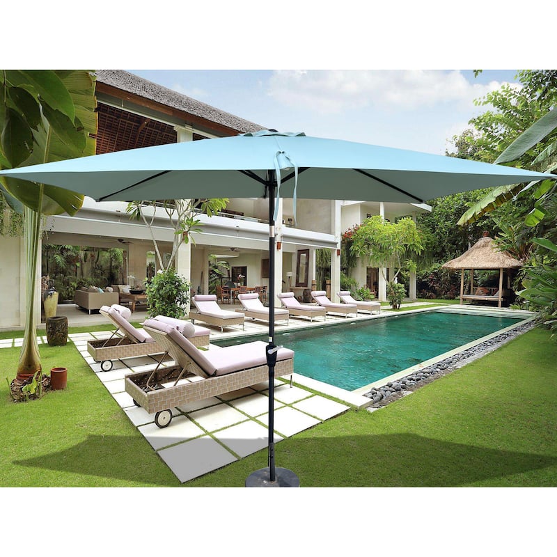 6x9ft Patio Umbrella Outdoor Waterproof Umbrella with Crank and Push Button Tilt without flap for Garden Backyard Pool - Frosty Green