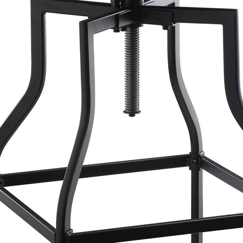 Contemporary Adjustable Height Swivel Bar Stool with Chestnut Wood Seat and Black Steel Legs with Footrest