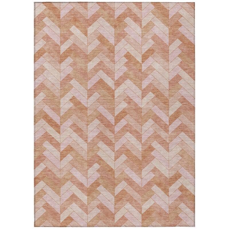 Machine Washable Indoor/ Outdoor Modern Chevron Chantille Rug