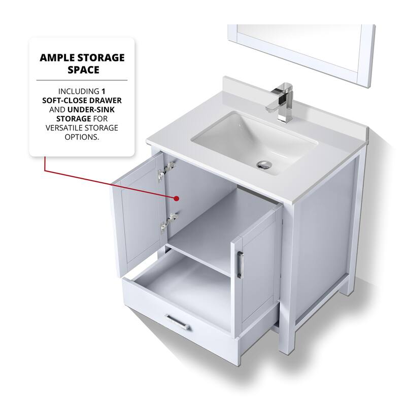 Jacques 30 in. W x 22 in. D White Bath Vanity, Cultured Marble Top, and 28 in. Mirror