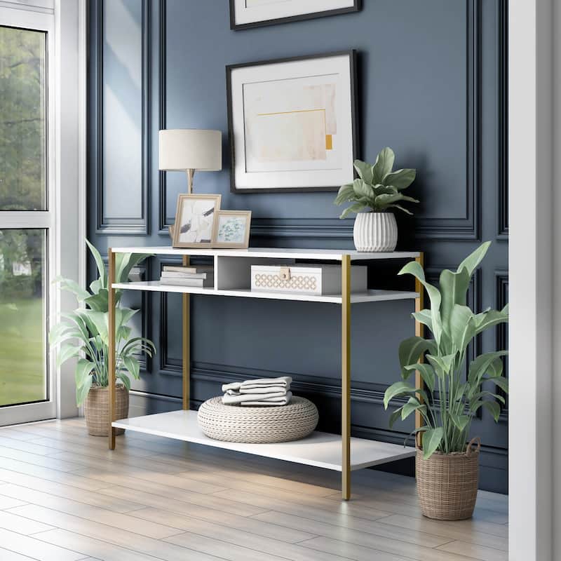 Raven Glam 48-inch Steel 3-Shelf Console Table by Furniture of America - White