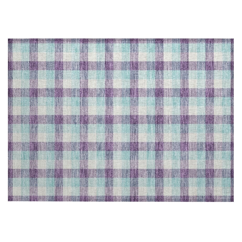 Machine Washable Indoor/ Outdoor Plaid Chantille Rug