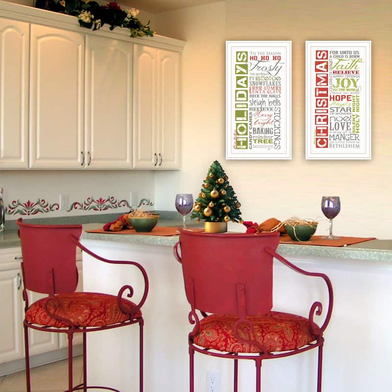 2-Piece Framed Wall Art Set - Happy Holidays, White Frame