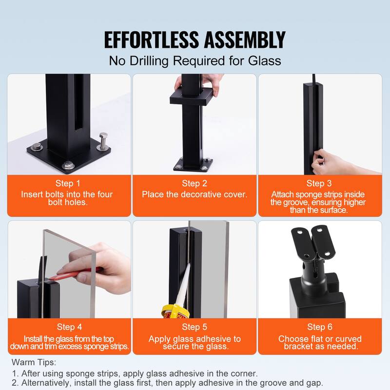 Glass Clamp, Height Glass Railing Bracket for 0.39 "-0.47 " Thickness Tempered Glass, 304 Stainless Steel Glass Mounting Clamp