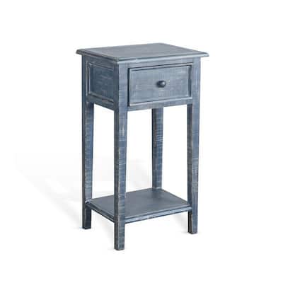 13 in. Blue Rectangle Wood End Table with Storage Drawer for Convenience