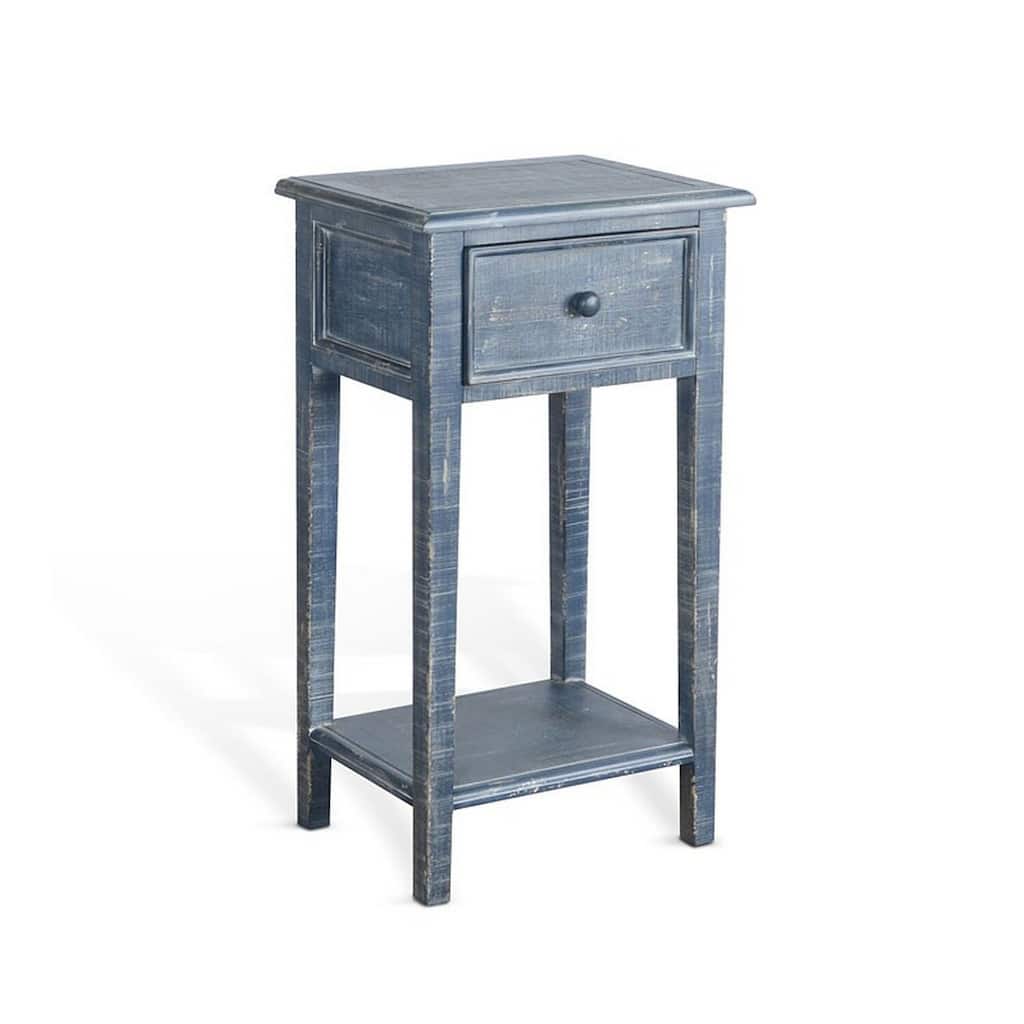 13 in. Blue Rectangle Wood End Table with Storage Drawer for Convenience